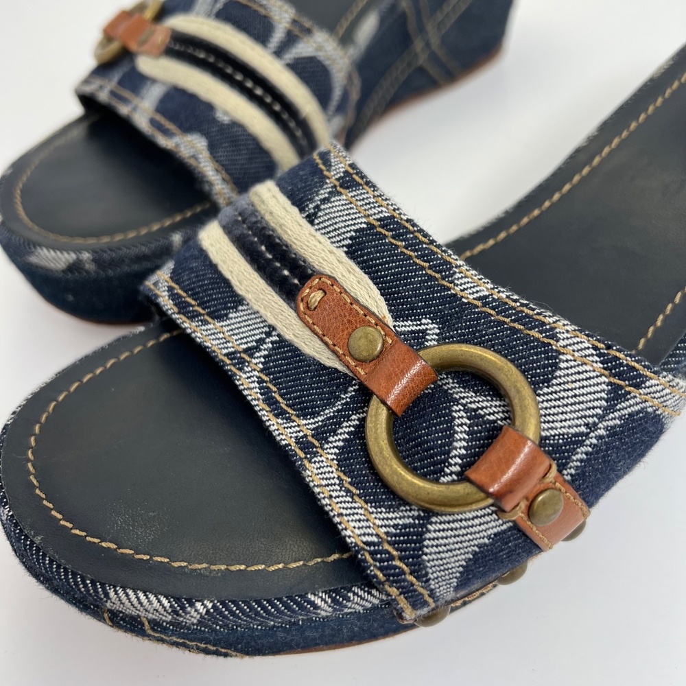 Coach Navy Signature Denim Slide Wedge Sandal Size 8.5 - Picture 4 of 10